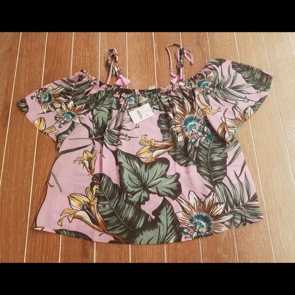 J Crew Factory printed tie cold-shoulder top 12 - Picture 2 of 7